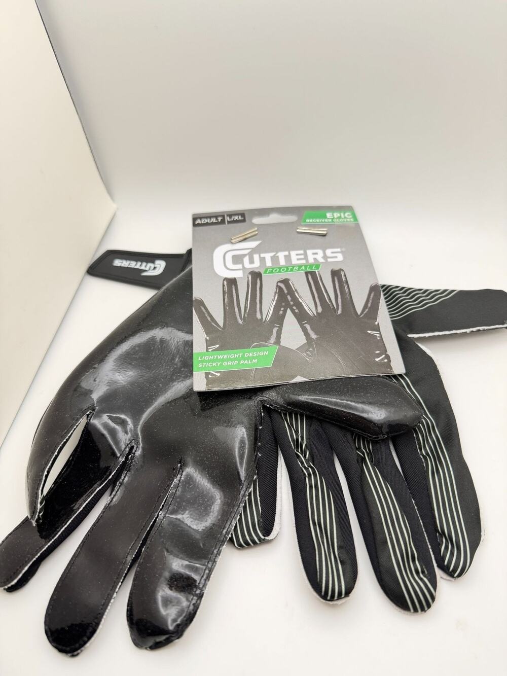 Cutters Epic Receiver Gloves Adult L/XL Black Lightweight Sticky Grip Palm